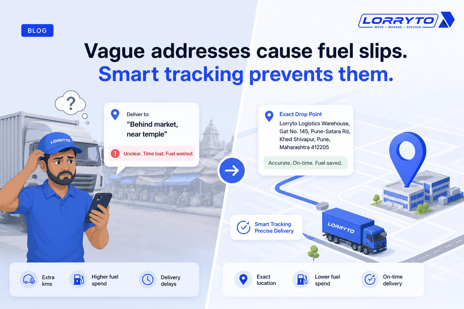 Driver confused by vague landmark address versus clean digital map pin