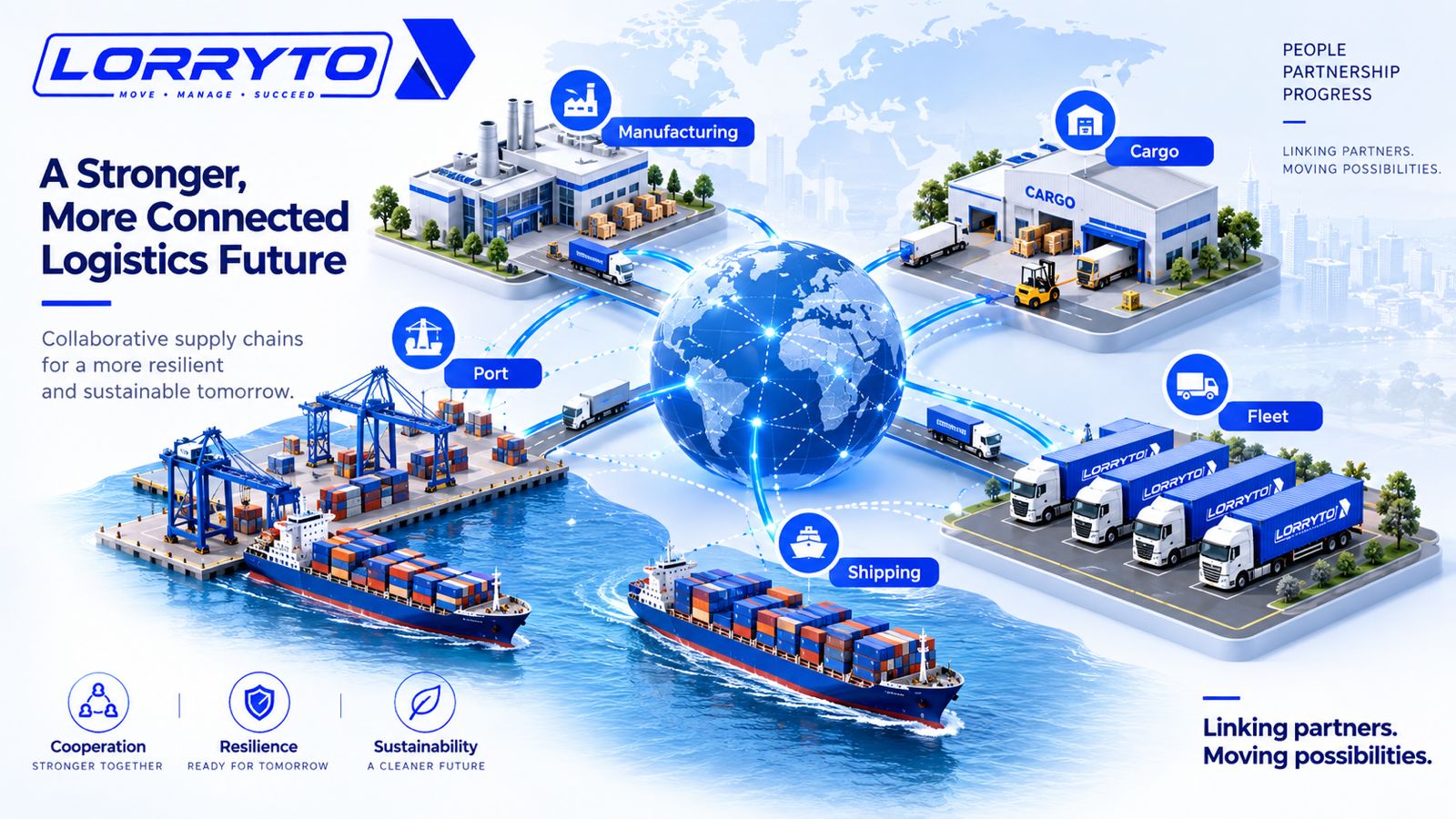 Supply-chain cooperation linking ports, warehouses, trucks and cargo networks