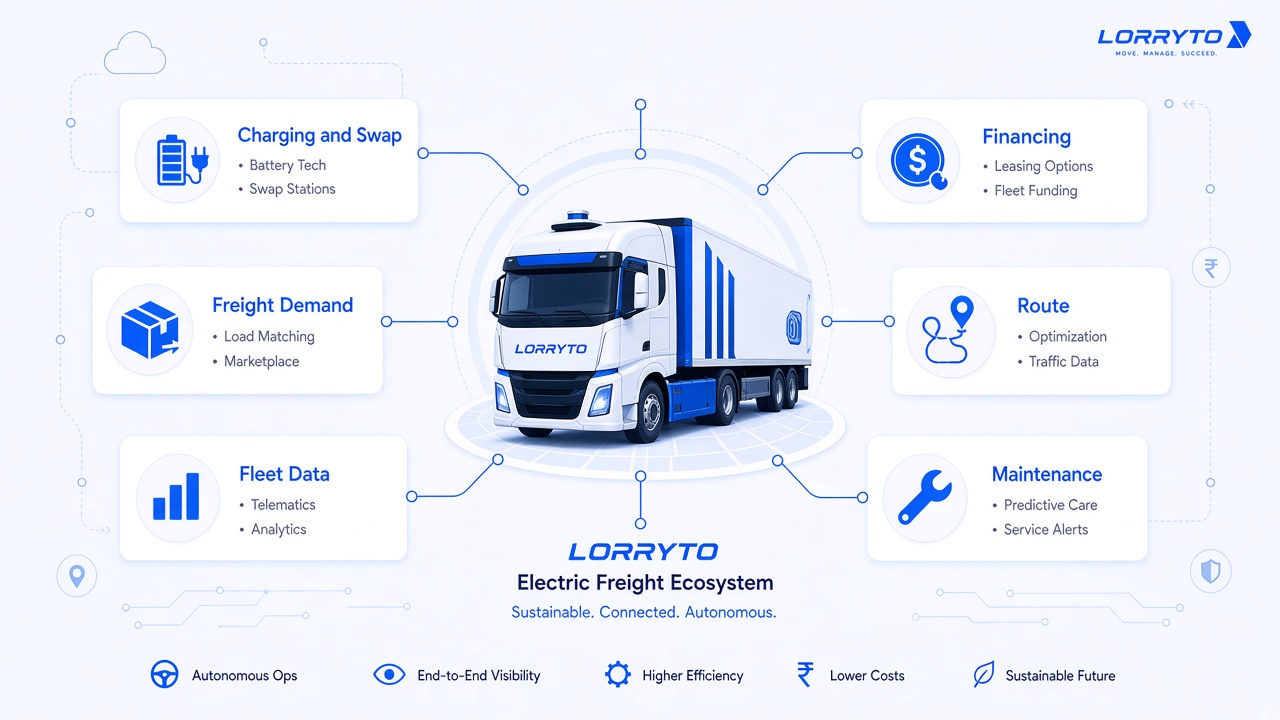 Electric truck connected to charging, financing, freight demand and fleet data