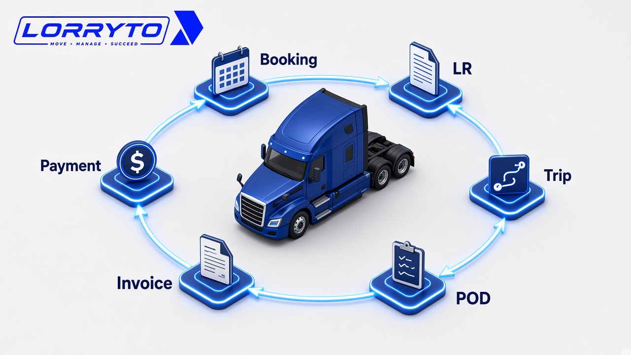 Connected workflow from booking and LR through trip, POD, invoice and payment